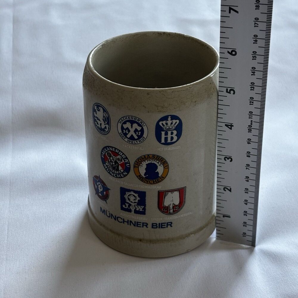 Vintage Münchner Bier German Stoneware Beer Mug Stein 0.5L West Germany Logos - Picture 7 of 8